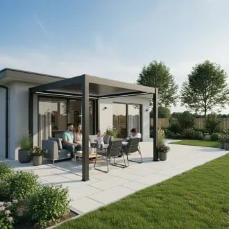 Беседка Villa 3х4 м, крыша open/close (электрическая) + LED (холодный свет), антрацит