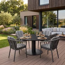 Вуличний круглий стіл Moreno Low Dining Table 150 Ø см, TRESPA MARBLE, Charcoal