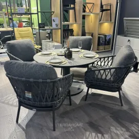 Обеденный комплект Moreno Low Dining Table 120 Ø см + 4 кресла Natal Low, charcoal — фото 2