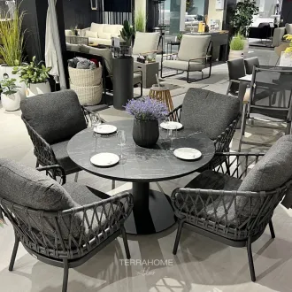 Обідній комплект Moreno Low Dining Table 120 Ø см + 4 крісла Natal Low, charcoal — фото 3