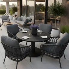 Обеденный комплект Moreno Low Dining Table 120 Ø см + 4 кресла Natal Low, charcoal