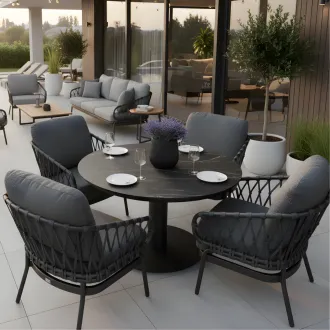 Обідній комплект Moreno Low Dining Table 120 Ø см + 4 крісла Natal Low, charcoal