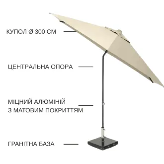 Парасоля з центральною опорою EASY PUSH Ø 300 см, anthracite matt / natural — фото 2