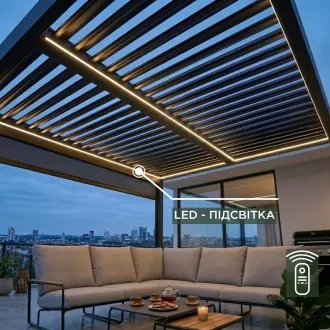 Беседка Villa 3.6x4 м, крыша open/close (электрическая) + LED (холодный свет), антрацит — фото 4