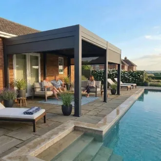 Альтанка Villa 4x6 м, дах open/close (електричний) + LED (холодне світло), антрацит