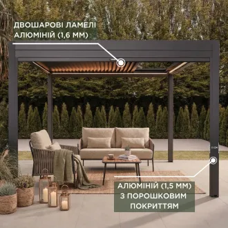 Беседка Luxe 3,6x4 м, электрическая раздвижная крыша + LED, антрацит — фото 3