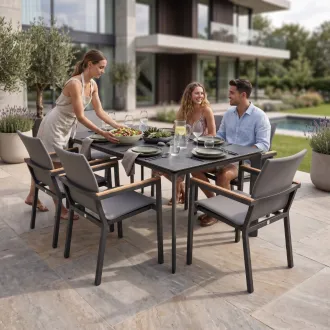 Комплект стіл Kettler 160 антрацит + 6 стільців Felice