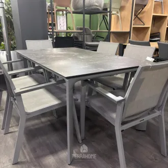 Обідній комплект стіл Diamond 160 см, срібло, Marble grey + 6 стільців Rasmus, срібло, сірий — фото 2