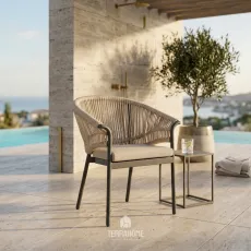 Стілець Santorini dining, Matt royal grey, Camel sand, natural mixed weave