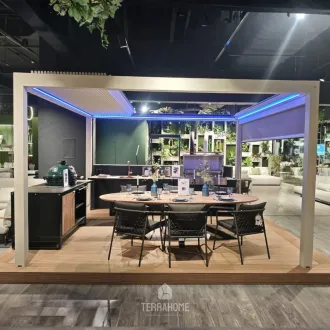 Беседка Luxe 3,6x4 м, электрическая раздвижная крыша + LED, бежевый — фото 9