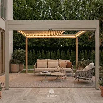 Беседка Luxe 3,6x4 м, электрическая раздвижная крыша + LED, бежевый — фото 3