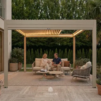 Беседка Luxe 3,6x4 м, электрическая раздвижная крыша + LED, бежевый