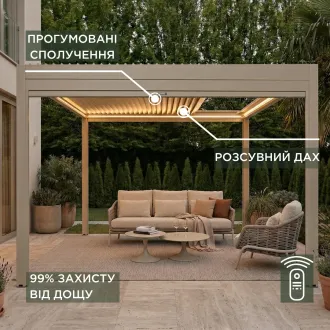 Беседка Luxe 3,6x4 м, электрическая раздвижная крыша + LED, бежевый — фото 5