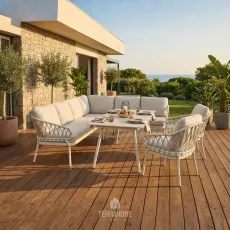 Лаунж-комплект угловой диван Natal Lounge Dining White Right + 2 стула + стол