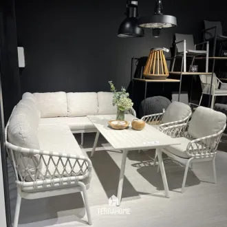 Лаунж-комплект угловой диван Natal Lounge Dining White Right + 2 стула + стол — фото 2