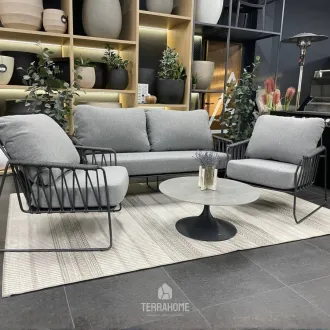 Лаунж-комплект Rivera 2-местный диван + 2 кресла, Charcoal + кофейный столик Nova Ø80x35 — фото 11