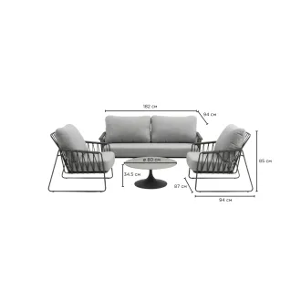 Лаунж-комплект Rivera 2-местный диван + 2 кресла, Charcoal + кофейный столик Nova Ø80x35 — фото 12