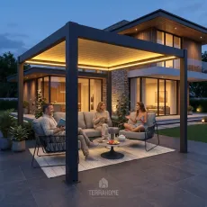 Альтанка Villa 3х4 м, дах open/close (електричний) + LED (тепле світло), антрацит