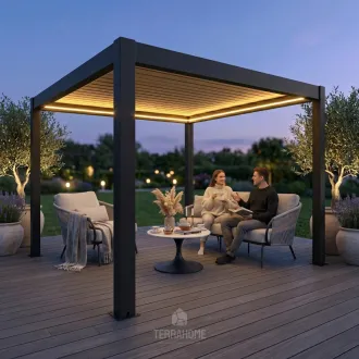 Альтанка Villa 3х3 м, дах open/close (електричний) + LED (тепле світло), антрацит
