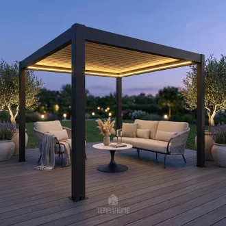 Альтанка Villa 3х3 м, дах open/close (електричний) + LED (тепле світло), антрацит — фото 2