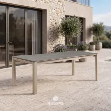 Уличный раскладной стол 220/280, Trespa Dark Basalt, Champagne