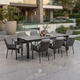 Обеденный комплект стол раскладной 220/280, Trespa Dark Basalt, Charcoal + 8 стульев Liv — фото 2