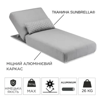 Парасоля EASY PUSH Ø300 см, light grey + 2 шезлонги EGO, сірі — фото 3