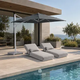 Парасоля з бічною опорою EASY SWING, anthracite з базою EASY STAND + 2 шезлонги EGO, сірі — фото 2