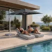 Парасоля з бічною опорою EASY SWING, anthracite з базою EASY STAND + 2 шезлонги EGO, сірі