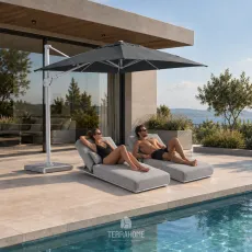 Парасоля з бічною опорою EASY SWING, anthracite з базою EASY STAND + 2 шезлонги EGO, сірі