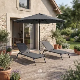 Парасоля EASY PUSH Ø300 см, anthracite matt + 2 шезлонги GRATTONI — фото 2
