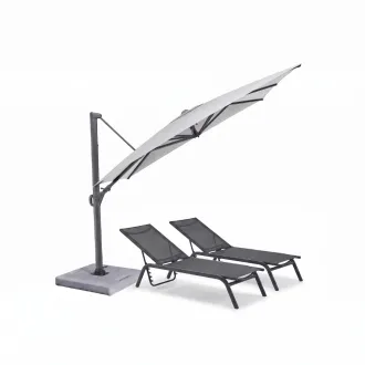 Парасоля з бічною опорою EASY SWING, light grey з базою EASY STAND + 2 шезлонги GRATTONI — фото 18