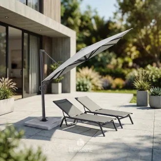 Парасоля з бічною опорою EASY SWING, light grey з базою EASY STAND + 2 шезлонги GRATTONI — фото 2