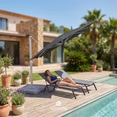 Парасоля з бічною опорою EASY SWING, anthracite з базою EASY STAND + 2 шезлонги GRATTONI