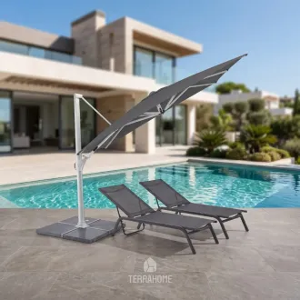 Парасоля з бічною опорою EASY SWING, anthracite + 2 шезлонги GRATTONI — фото 2