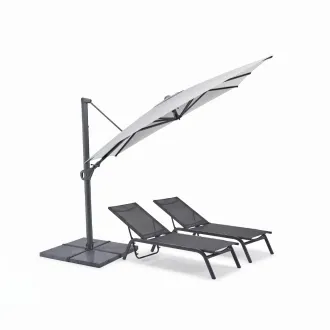 Парасоля з бічною опорою EASY SWING, light grey + 2 шезлонги GRATTONI — фото 18