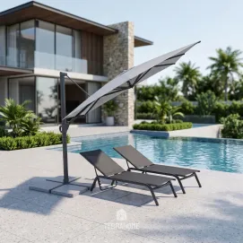 Парасоля з бічною опорою EASY SWING, light grey + 2 шезлонги GRATTONI — фото 2