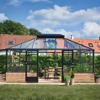 Теплиця Grand Oase 18,8 м² Dwarf Wall, антрацит, загартоване скло 3 мм