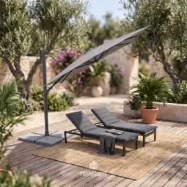 Парасоля з бічною опорою EASY SWING, light grey + 2 шезлонги Marino — фото 2
