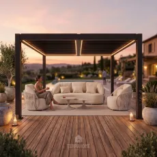 Лаунж-комплект Vivaro + столики Nova, Camel sand + пергола Villa 3,6х4 м