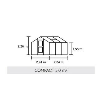 Теплиця Compact 5,0 м², алюміній, сіро-чорний, загартоване скло 3 мм — фото 2