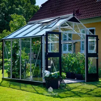 Теплиця Premium 8,8 м², алюміній, сіро-чорний, загартоване скло 3 мм