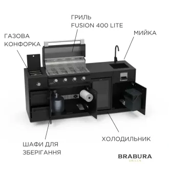 Вулична кухня Brabura Lite 400 + лаунж-комплект Dolce + столики Nova, matt royal grey, grey top — фото 11