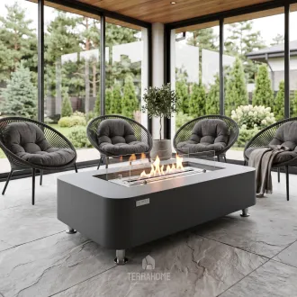 Стoл c камином SYDNEY Bioethanol Slate Black (вкл. стекло 2 шт)