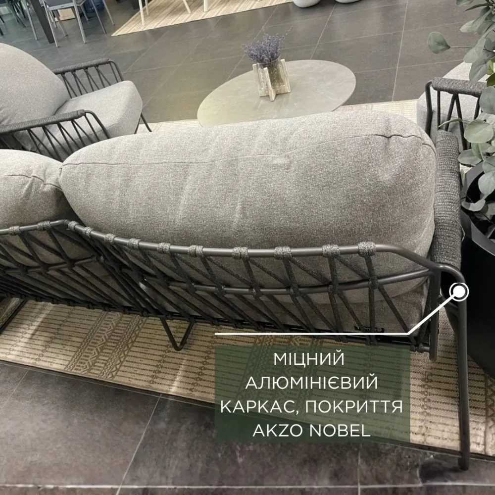 Лаунж-комплект Rivera 2-местный диван + 2 кресла, Charcoal + кофейный столик Nova Ø80x35