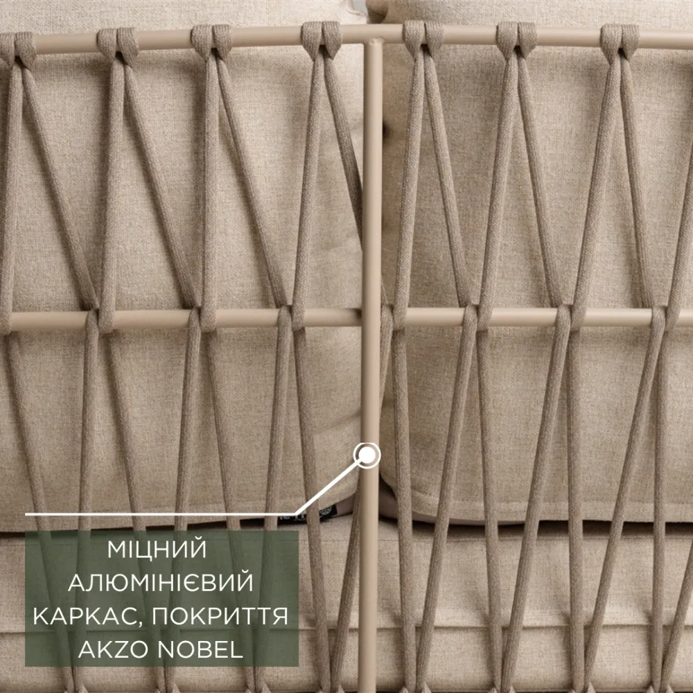 Лаунж-комплект Rivera 2-местный диван + 2 кресла + столик Nora, Champagne